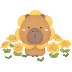 Capybara with sunflower 