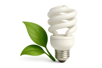 Energy-efficient cfl light bulb with green leaves representing eco-friendly solutions. Isolated illustration