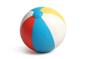 Colorful inflatable beach ball isolated on white background with red, blue, yellow, white panels. Isolated illustration