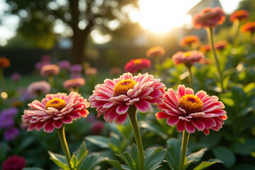 field of colorful flowers with the sun shining through them 2
