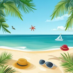 Obraz premium Tropical beach with sunbathing accessories