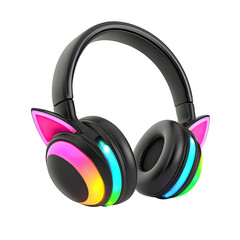 Colorful Cat Ear Headphones for Kids and Teens, Ideal for Gaming and Music Enjoyment in a Fun Setting on transparent background