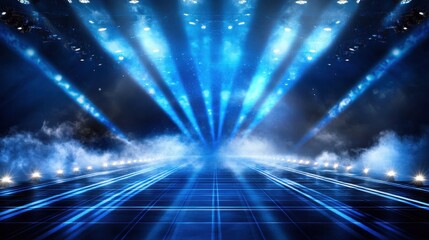 Obraz premium Blazing blue light rays illuminate a futuristic pathway.