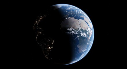 Fototapeta premium Earth From Space Showing Day and Night City Lights
