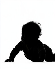 Silhouette baby crawling black and white photography infant toddler development, milestone growth stage.