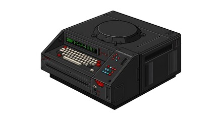 Obraz premium Isometric Illustration of a Vintage Computer with Keyboard and Display