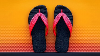 Pair of black flip-flops with red straps