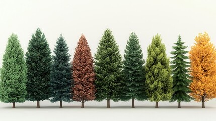 Fototapeta premium Collection of Evergreen and Deciduous Trees Autumnal Colors and Lush Greenery