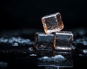 Ice Cubes on Dark Surface