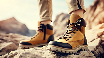 Sturdy Hiking Boots on Rocky Mountain Trail