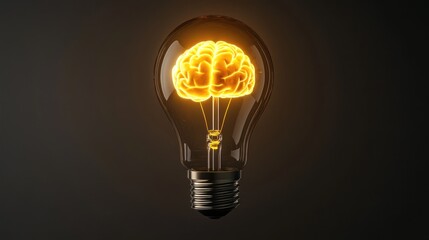 Illuminated brain in lightbulb; symbol of idea, innovation, inspiration. Possible use Stock photo for education, business, technology