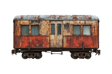 A rusted old railroad car isolated on transparent background

