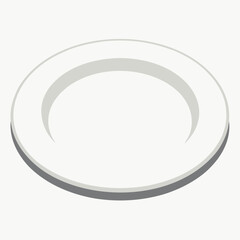 Empty classic white plate, vector on white background.