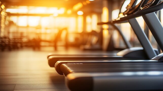 Modern exercise treadmills in a brightly lit gym.