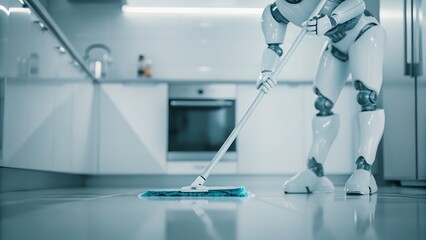 Robot Cleaning Modern Kitchen Floor Smart Home Technology