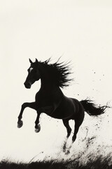 Black horse running silhouette equestrian animal mammal wild, power strength freedom art.