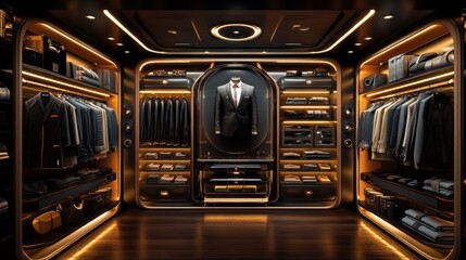 Obraz premium Luxury Modern Men's Wardrobe Closet Design, High-End Fashion Interior