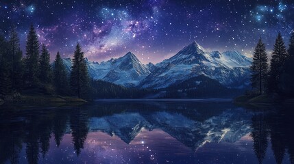 Starry Night Mountain Lake