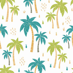 Tropical seamless pattern with hand drawn palm trees. Hawaiian florals summer background 