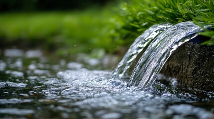 Fototapeta premium Water Recycling Systems in Small Village Setting with Realistic Flowing Water and Lush Green Environment