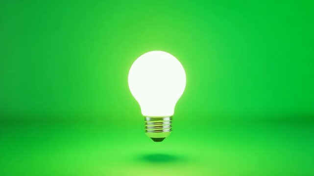 Illuminated lightbulb on vibrant green background.