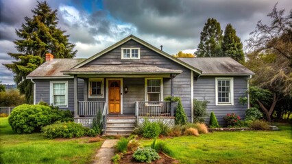 Obraz premium Gray Ranch House Documentary Photography: Suburban Architecture, Mid-Century Modern Home Exterior