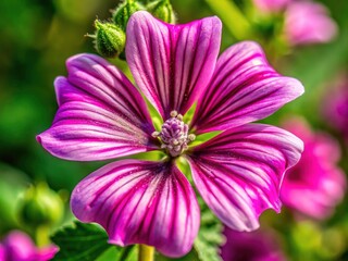 Obraz premium Close-Up Malva Silvestris Wildflower Photography: Nature's Delicate Beauty