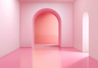 Pink Minimalist Room with Arches and Shiny Floor