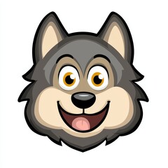 Cartoon illustration of a friendly gray wolf with a cheerful smile