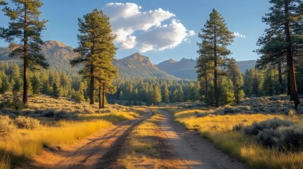 Scenic Dirt Road Through the Evergreen Forest