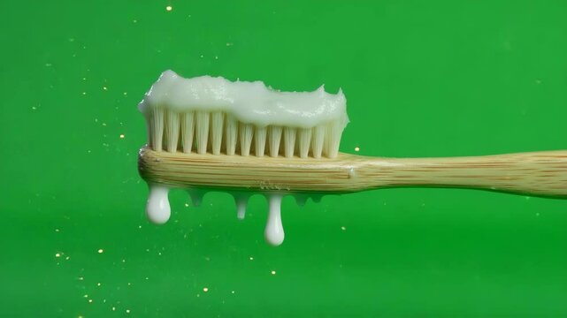 Toothbrush with toothpaste and glitter.