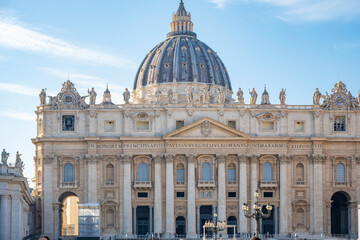 Naklejka premium The Papal Basilica of Saint Peter in the Vatican, or simply Saint Peter's Basilica, is a church of the Italian High Renaissance located in Vatican City, an independent microstate enclaved within the c