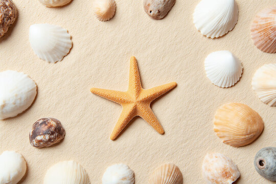 seashells and starfish on the sand 2