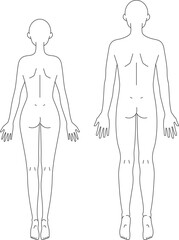 後ろ姿の男女のシンプルな線画イラスト