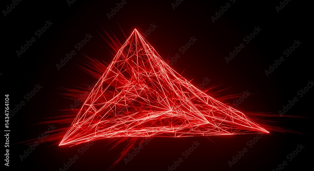 Poster glowing red triangle with mesh structure on dark background design