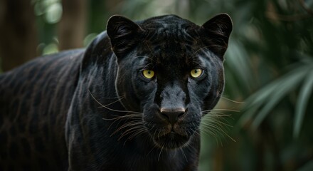 Obraz premium Close-up Portrait of Majestic Black Panther with Intense Gaze in Jungle