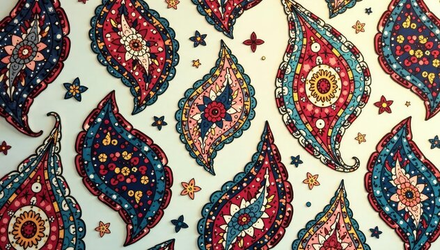 Classic paisley design in muted tones, featuring teardrop shapes , background, tones, interior design