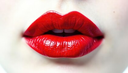 Obraz premium Close-up of vibrant red lipstick on pure white , lip gloss, color, cosmetic