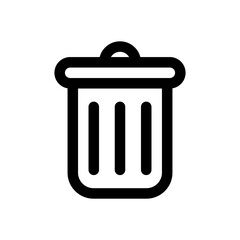 A trash can with a lid on top. The trash can is black and white