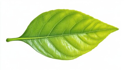 Obraz premium Single Fresh Green Leaf Close-up on White Background