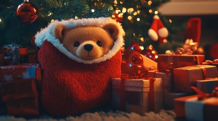 Teddy bear in christmas stocking