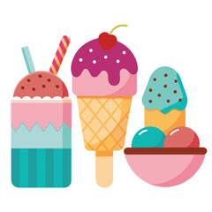 American ice cream set  isolated on white background