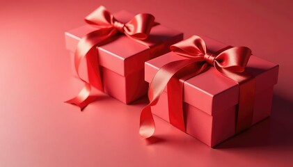Obraz premium Elegant red ribbon tied gift boxes, gold accents, festive, motif