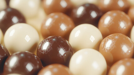 Assorted chocolate candies round spheres milk chocol