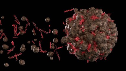 Asteroid, meteorite with DNA molecules. Space rock emitting DNA molecules. Microscopic particle with DNA fragments. Space rock releasing DNA. 3d render
illustration.
