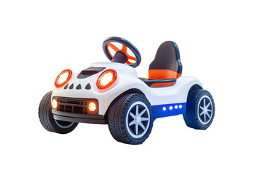 Children's Battery-Powered Ride-On Car in White with Red Accents, Perfect for Outdoor Playtime Fun on transparent background