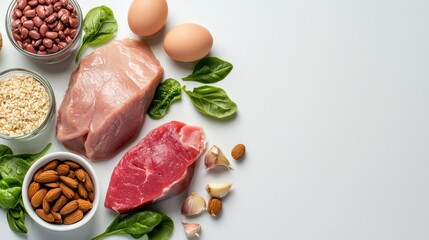 Assorted Gourmet Food Spread Featuring Meat Nuts Eggs Fresh Ingredients