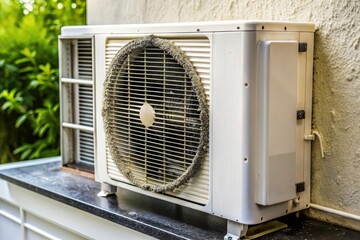 Candid Photo: White Air Conditioner Black Filter Cleaning Maintenance Repair Home Appliance