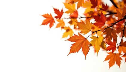 Fototapeta premium Isolated branches of a deciduous tree against a bright white surface, leaves, deciduous tree