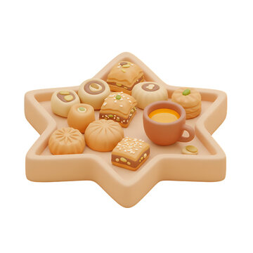 star-shaped tray of sweets and tea clip art preview